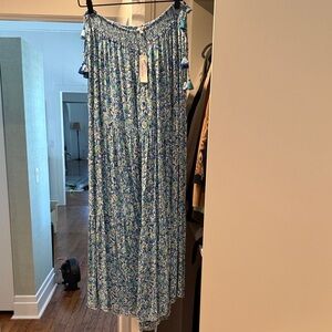 Poupette St. Barth Blue Floral SOLEDAD wide leg pants